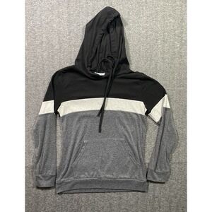 PinkMStyle Womens Black Gray Color Block Pullover Hoodie Sweatshirt Size S